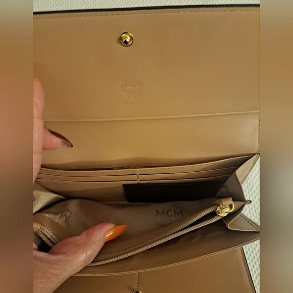 EUC MCM Long Scarlet Wallet with Gold Emblem